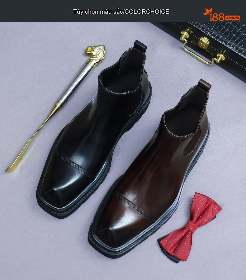 Giày Chelsea Boot Nam Da Thật Đế Dày Chiều Cao Đế Khoảng 4cm Màu Đen, Nâu chi tiết 2