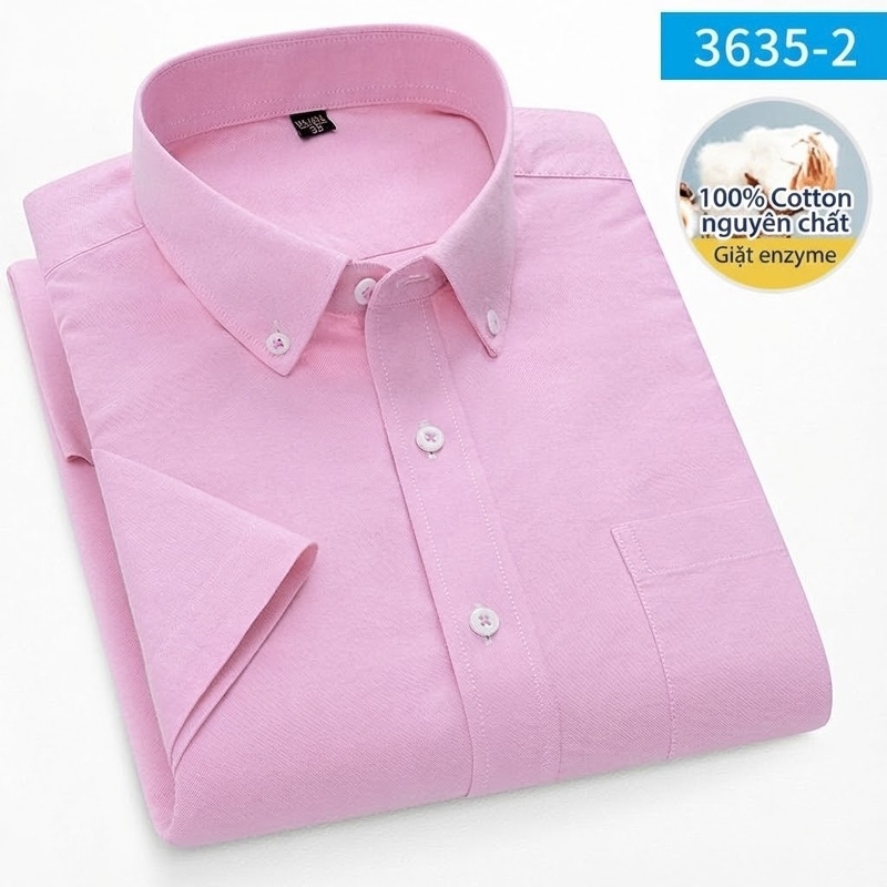 Áo Sơ Mi Tay Ngắn Nam Cotton Oxford Màu Trắng, Xanh Dương, Xanh Mint, Hồng...