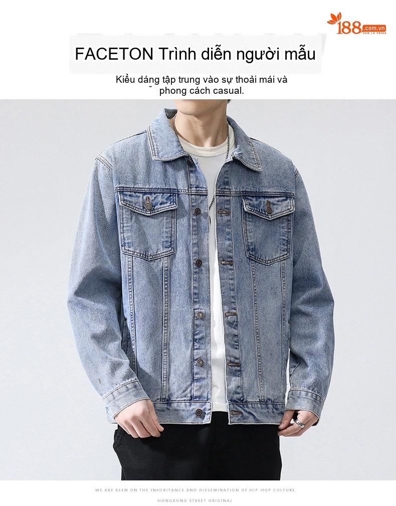 Áo Khoác Jean Nam Cotton Dáng Rộng Phong Cách Hàn Quốc chi tiết 5