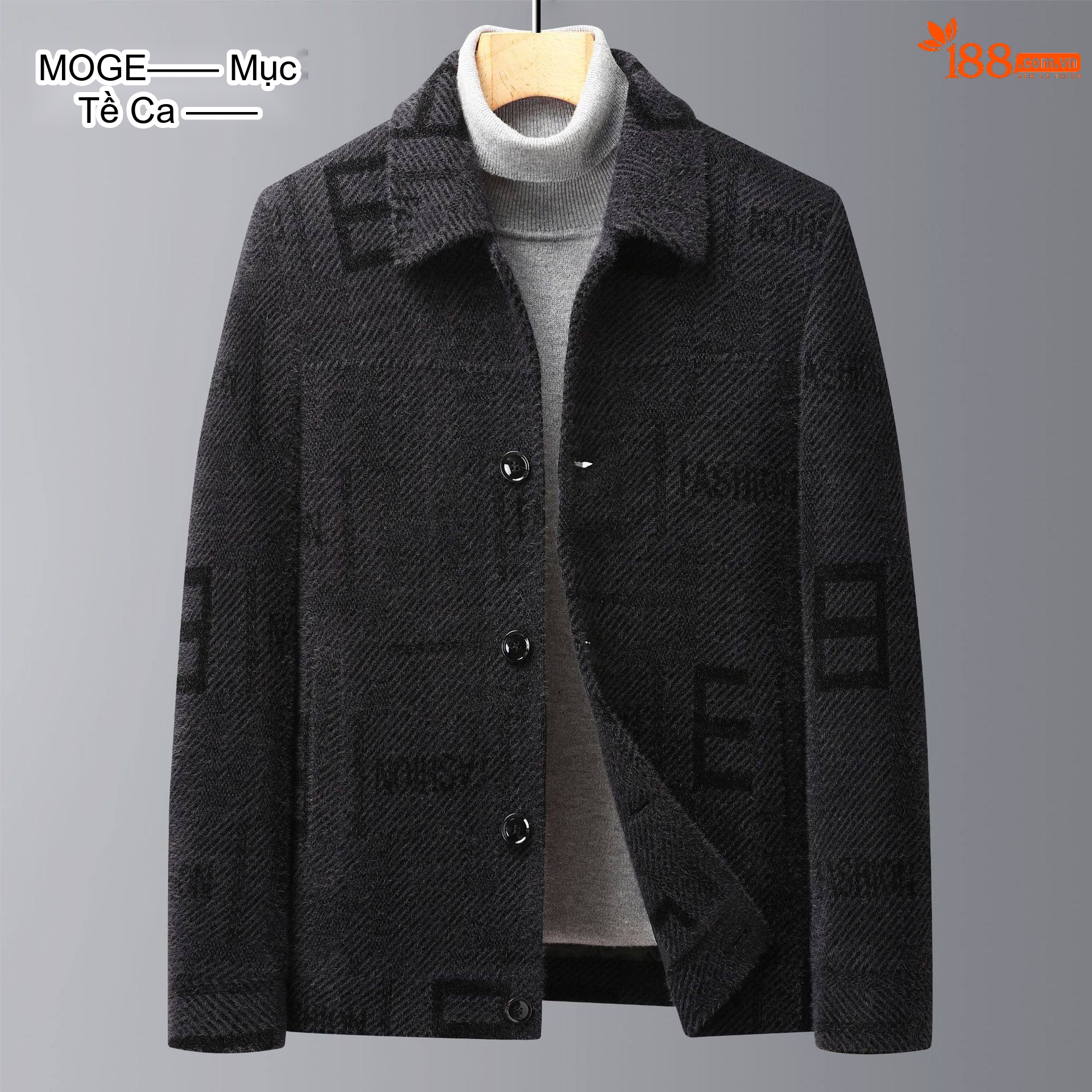 Áo Khoác Nam Tuyết Ni Nhĩ Cổ Bẻ Lót Lông Dày Dặn Phong Cách Casual Màu Xám Đậm, Xám Nhạt