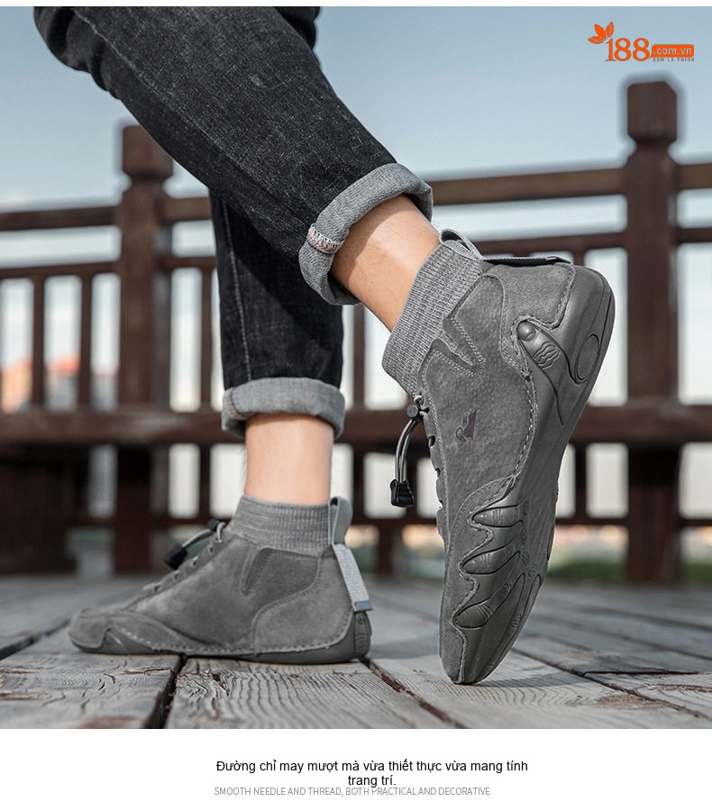 Giày Boot Nam Cao Cổ Da Mờ Lót Lông Chiều Cao Đế Khoảng 3cm Màu Be, Xám chi tiết 18