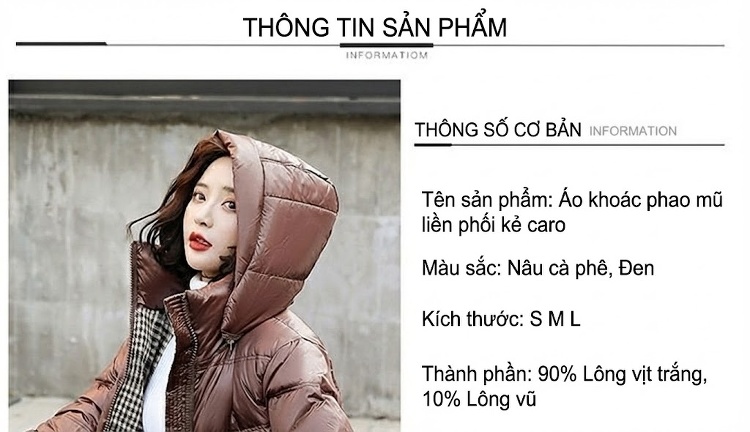 Áo Khoác Phao Nữ Ngắn Tay Dáng Hàn Quốc Thời Trang Màu Nâu, Đen chi tiết 11