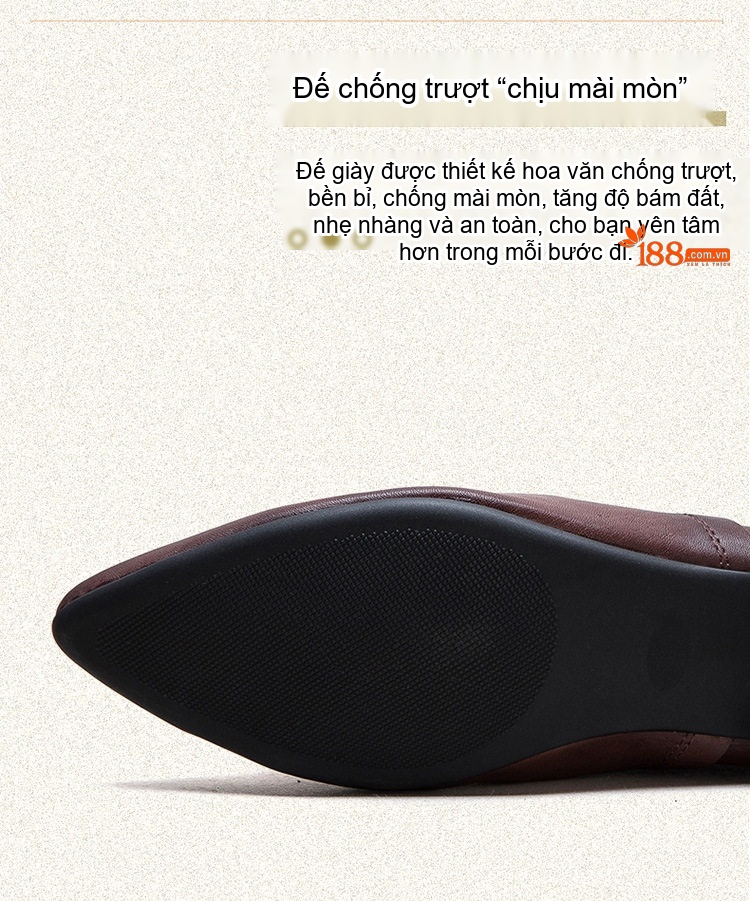Giày Lười Nữ Mũi Nhọn Da Bò Chiều Cao Đế Khoảng 2cm Màu Nâu, Vàng chi tiết 6