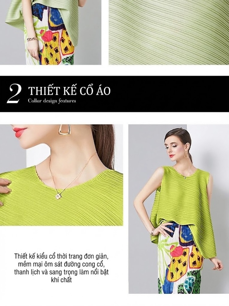 Bộ Áo Thun Nữ Dáng Rộng và Chân Váy Midi Xếp Ly In Họa Tiết Phong Cách Lười Biếng Màu Xanh Lá, Vàng chi tiết 8