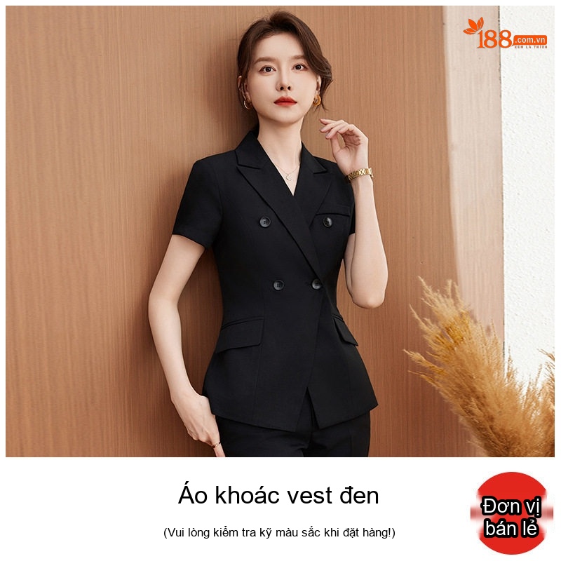 Bộ Vest Công Sở Nữ Tay Ngắn Màu Đen, Hồng, Xanh Navy