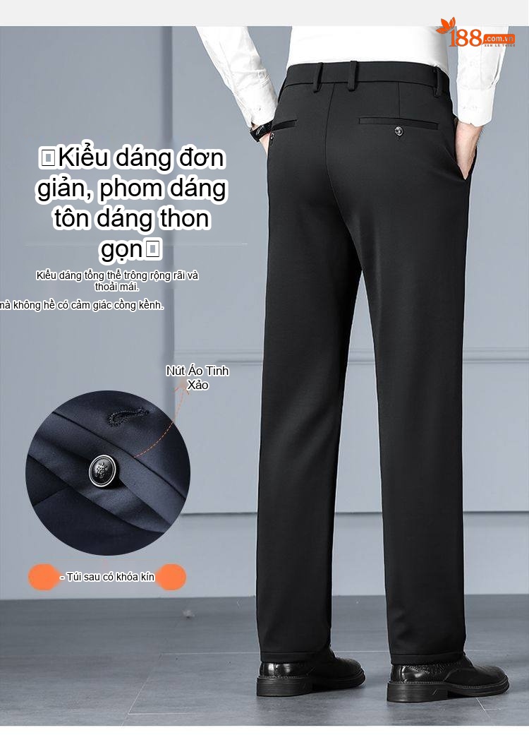 Quần Tây Nam Ống Đứng Mùa Thu Đông Chất Liệu Lông Cừu, Tơ Tằm Thoải Mái Co Giãn Màu Đen, Xám, Xanh Navy chi tiết 9