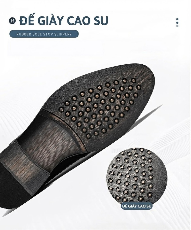 Giày Tây Buộc Dây Nam Da Bò Brogue Chiều Cao Đế Khoảng 3cm Màu Đen, Xanh chi tiết 7