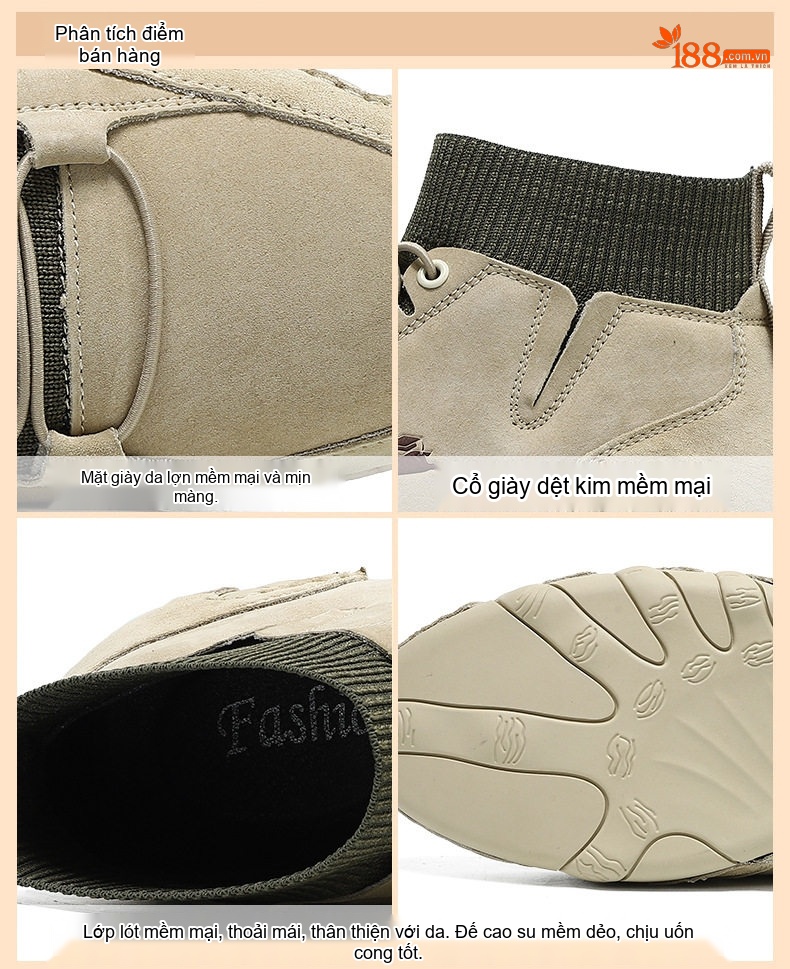 Giày Boot Nam Cao Cổ Da Mờ Lót Lông Chiều Cao Đế Khoảng 3cm Màu Be, Xám chi tiết 3