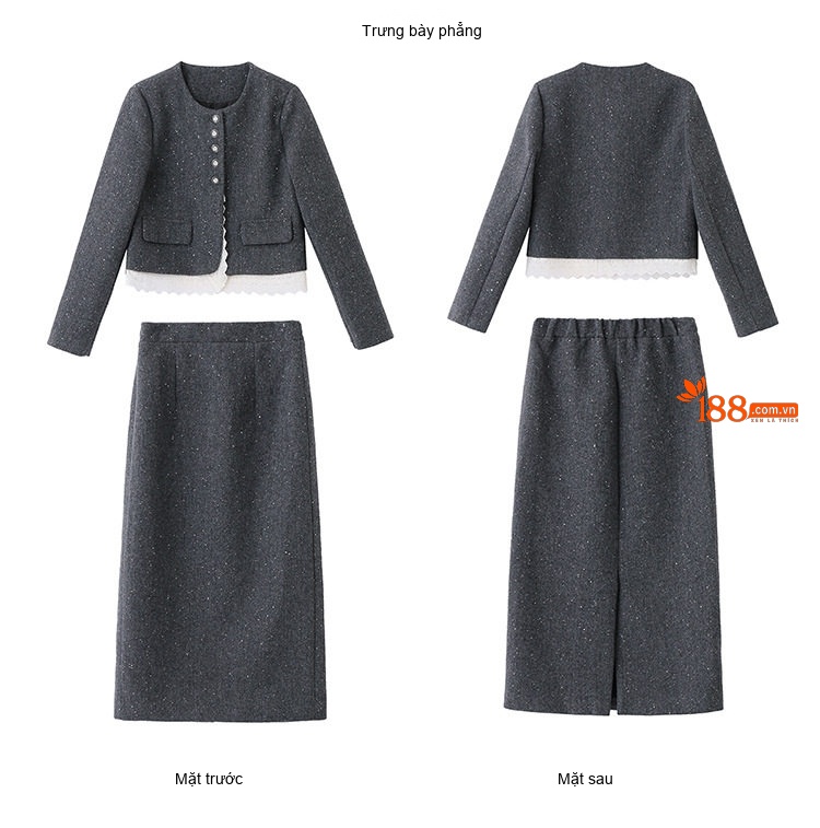 Set Áo Khoác Lửng và Chân Váy Nữ Vải Tweed Phong Cách Tiểu Thư Màu Nâu, Xám chi tiết 21