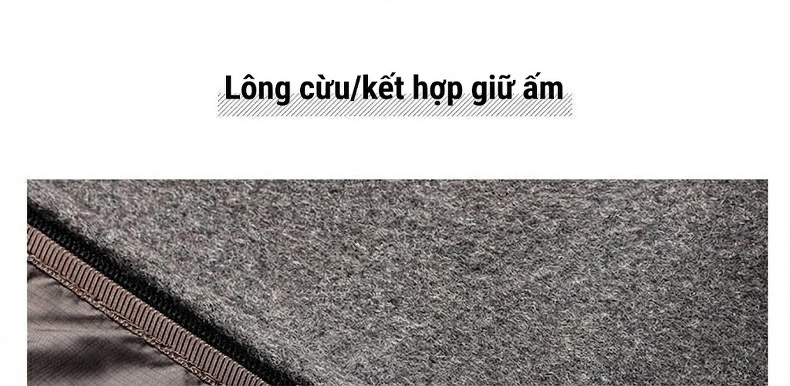 Áo Khoác Nam Dáng Vừa Hai Mặt Cổ Bẻ Lót Lông Vũ Tháo Rời Được Chất Liệu Lông Cừu Dày Dặn Màu Xám, Đen, Xanh Navy chi tiết 9