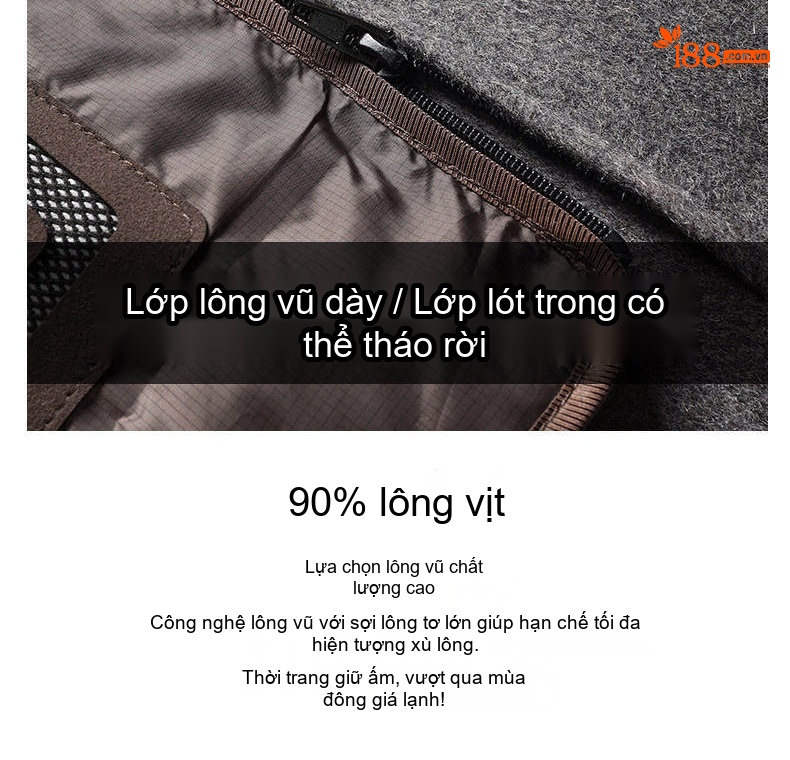 Áo Khoác Nam Dáng Vừa Hai Mặt Cổ Bẻ Lót Lông Vũ Tháo Rời Được Chất Liệu Lông Cừu Dày Dặn Màu Xám, Đen, Xanh Navy chi tiết 10