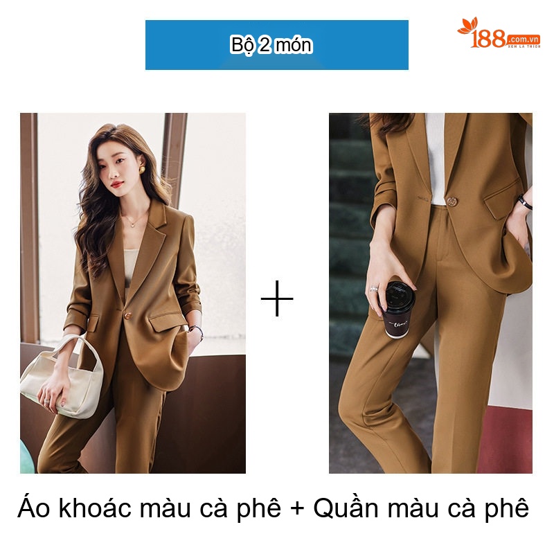 Bộ Vest Công Sở Nữ Tay Dài Dáng Ôm Màu Đen, Nâu, Đỏ Gạch