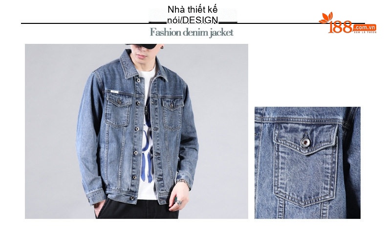 Áo Khoác Jean Nam Cổ Điển Dáng Đứng Phong Cách Thời Trang Màu Xanh Denim chi tiết 1