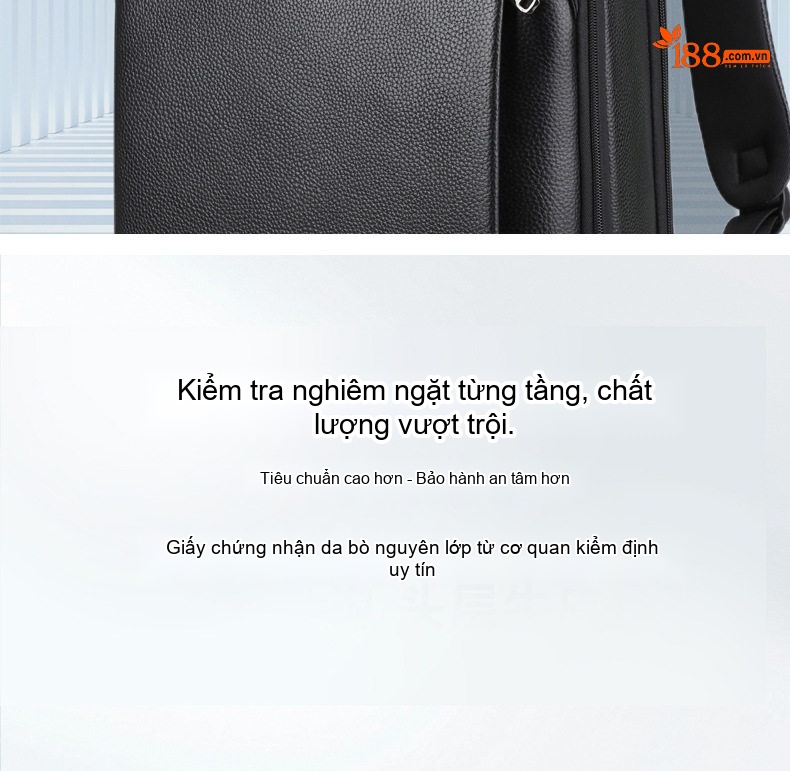 Balo Da Thật Nam Đa Năng USB Công Sở Thời Trang Dung Tích Lớn Màu Đen chi tiết 6