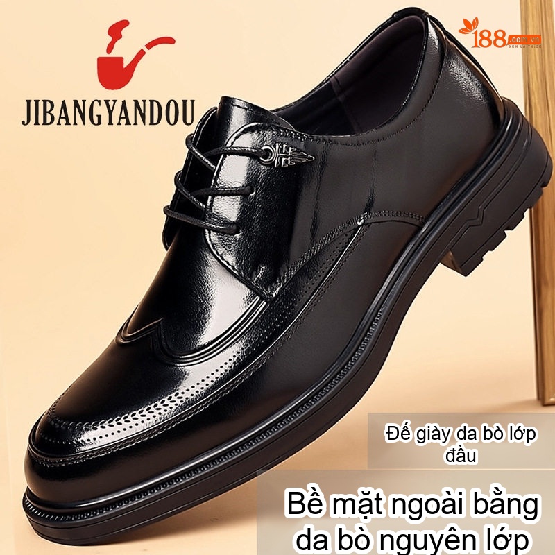 Giày Tây Đầu Tròn Nam Da Bò Chiều Cao Đế Khoảng 3cm Màu Đen, Nâu chi tiết 14