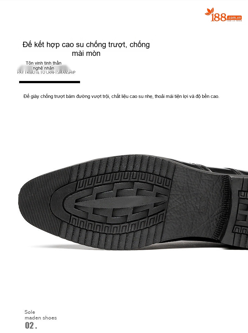 Giày Tây Buộc Dây Nam Da Bóng Brogue Chiều Cao Đế Khoảng 3cm Màu Đen, Nâu chi tiết 5