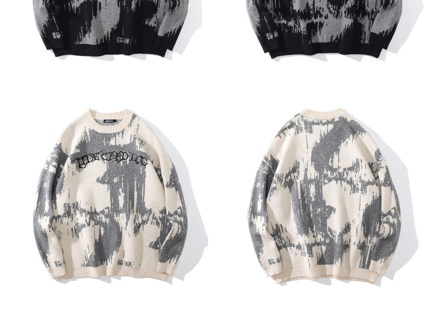 Áo Sweater Nam Nữ Dệt Kim Tay Dài Form Rộng Phong Cách Đường Phố Màu Đen, Kem chi tiết 33