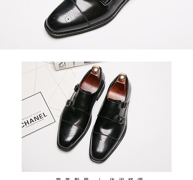 Giày Tây Monk Strap Nam Da Bóng Brogue Chiều Cao Đế Khoảng 3cm Màu Đen chi tiết 17