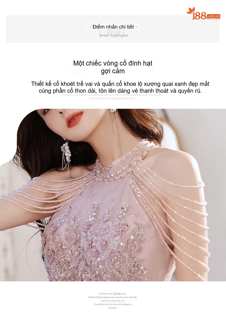 Váy Dạ Hội Nữ Dáng Dài Hở Vai Dự Tiệc Sang Trọng Màu Hồng, Xanh Dương, Vàng... chi tiết 7