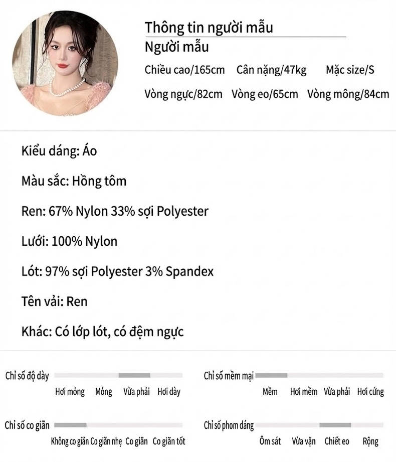 Áo Ren Nữ Tay Dài Cổ chữ V Viền Đá Phong Cách Tiểu Thư Màu Hồng chi tiết 2