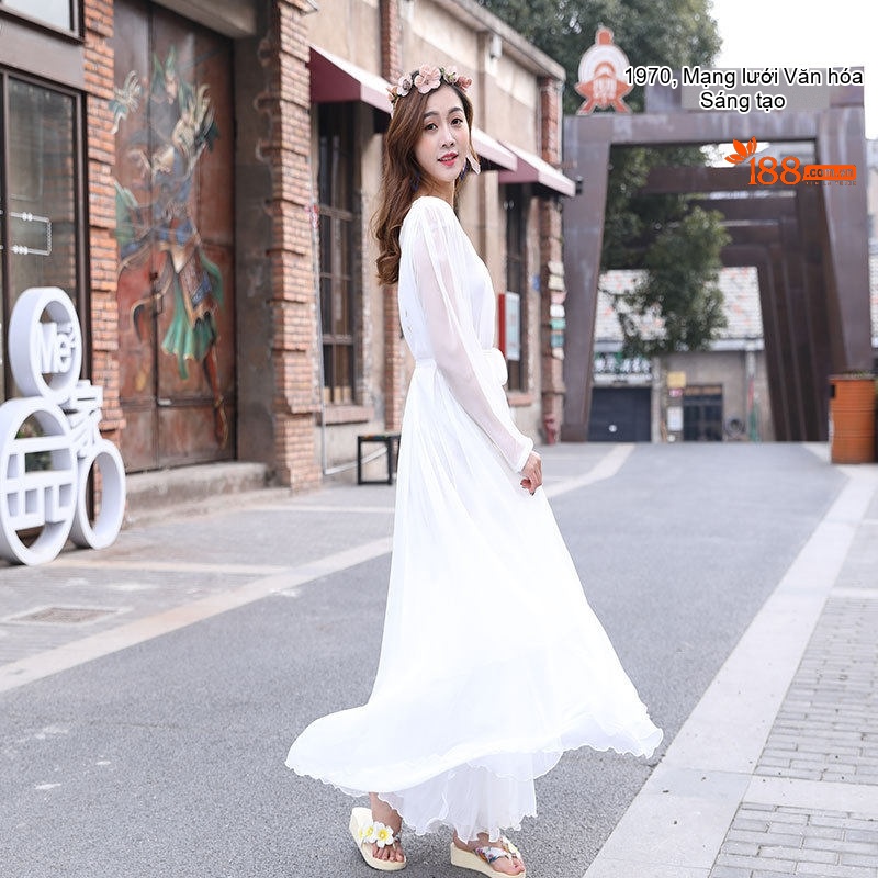 Váy Maxi Nữ Tay Dài Voan Mỏng Đi Biển Mùa Hè Màu Hồng, Tím, Trắng, Đen... chi tiết 3
