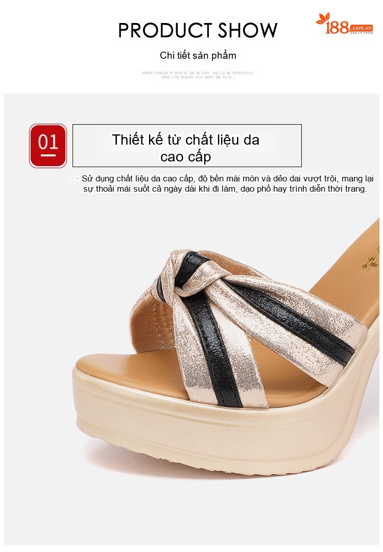 Giày Sandal Cao Gót Nữ Quai Ngang Hở Ngón Gót Cao 10cm Màu Vàng, Đen, Đỏ chi tiết 6