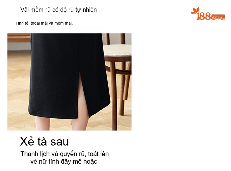 Set Bộ Công Sở Nữ Áo Thun Tay Dài, Áo Gile, Chân Váy Midi Thanh Lịch Màu Đen, Xám chi tiết 5