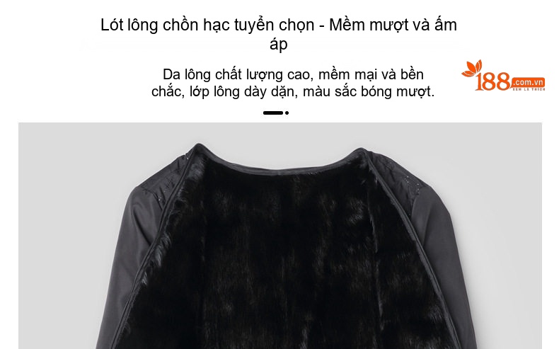 Áo Khoác Da Thật Nam Lót Lông Chồn Cổ Lông Kiểu Ngắn Da Dê Màu Đen chi tiết 7