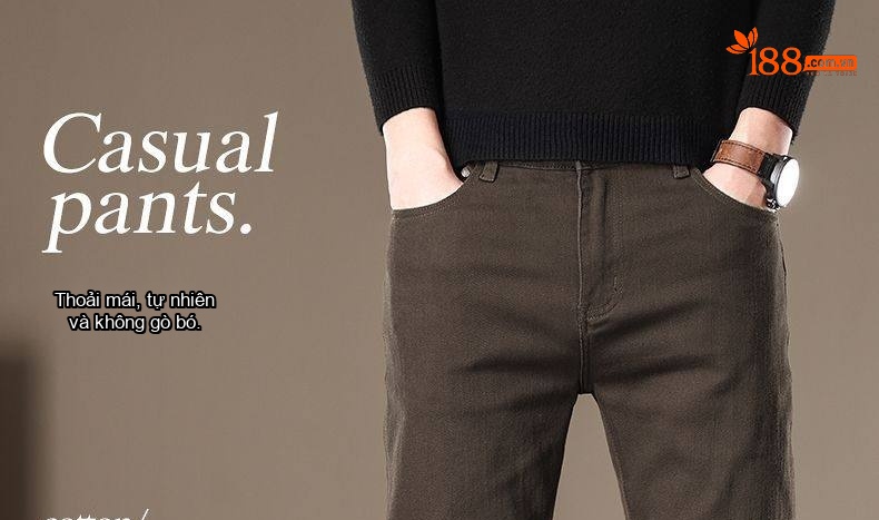 Quần Jean Nam Cotton Ống Đứng Co Giãn Thoải Mái Màu Nâu chi tiết 1