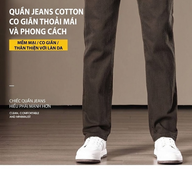 Quần Jean Nam Cotton Ống Đứng Co Giãn Thoải Mái Màu Nâu chi tiết 2