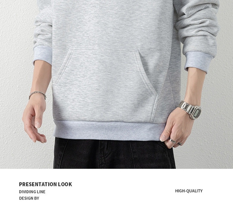 Áo Hoodie Nam Dáng Rộng Tay Dài Có Mũ Trùm Đầu Phong Cách Casual Màu Đen, Xám, Nâu chi tiết 12