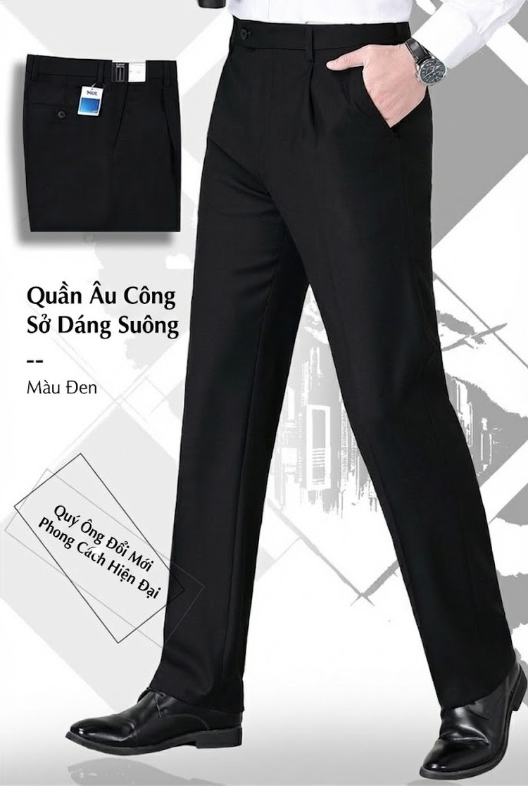 Quần Tây Nam Ống Đứng Lụa Tơ Tằm Dáng Rộng Trung Niên Màu Đen chi tiết 2