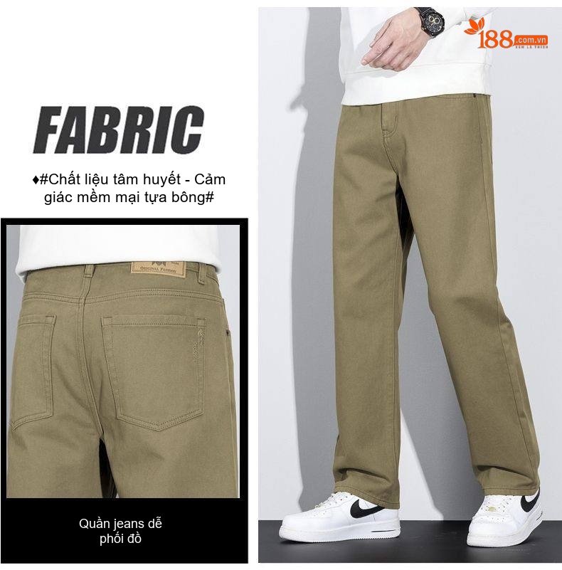 Quần Dài Nam Cotton Ống Rộng Thoải Mái Màu Xám, Nâu, Xanh Rêu chi tiết 17