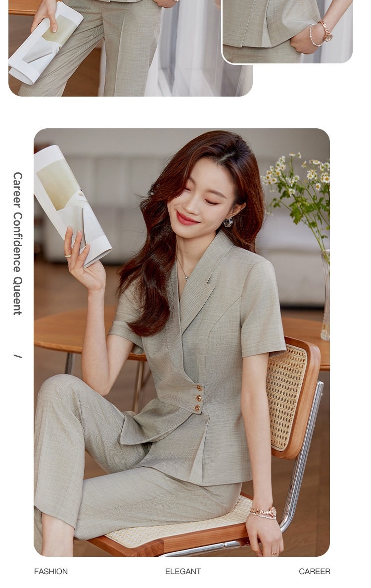 Set Bộ Vest Công Sở Nữ Tay Ngắn Dáng Ôm Chân Váy Màu Be, Xanh Navy, Đen chi tiết 11