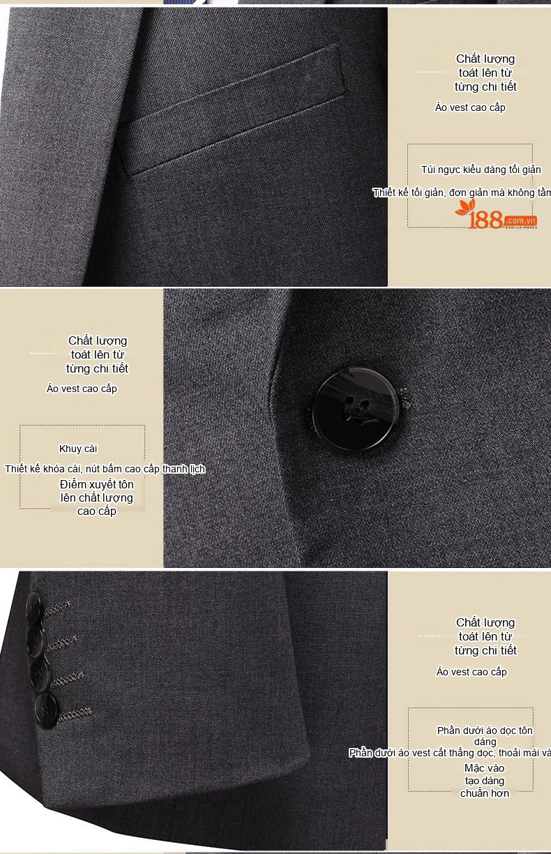 Bộ Vest Nam 2 Món Một Nút Áo Phong Cách Công Sở, Lịch Lãm Màu Đen, Xám chi tiết 19