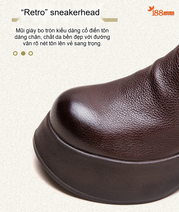 Boot Nữ Cổ Ngắn Da Bò Đế Xuồng Chiều Cao Đế Khoảng 6cm Phong Cách Retro Màu Đen, Nâu chi tiết 5