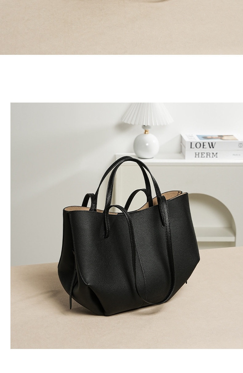 Túi Tote Da Bò Đeo Vai/Xách Tay Phong Cách Tiểu Thư Sức Chứa Lớn Màu Nâu, Be chi tiết 11