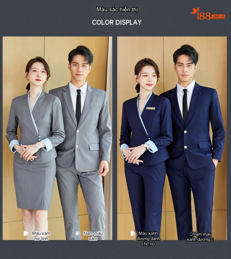 Bộ Vest Công Sở Nữ Lễ Tân Khách Sạn Thiết Kế Mới Thanh Lịch Màu Xanh Navy, Xám chi tiết 10