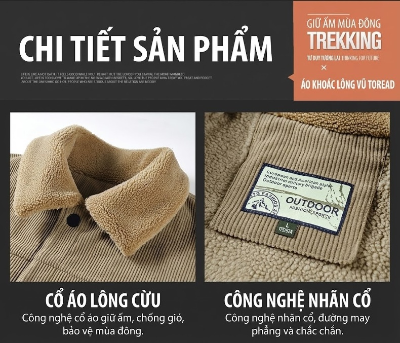Áo Khoác Nam Vải Đũi Lót Lông Cừu Non Dày Dặn Phong Cách Hard Man Màu Xám, Nâu, Be chi tiết 18