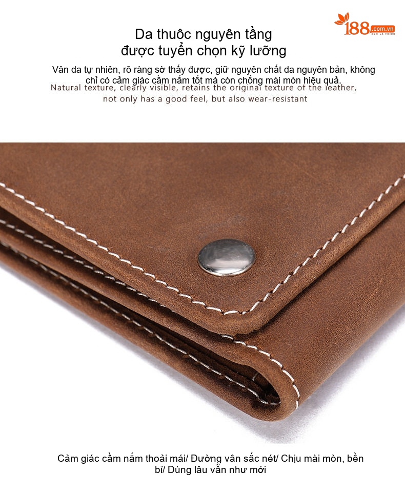 Ví Dài Nam Da Bò Lớp Đầu Masiwei Khóa Kéo Có Dây Xích Màu Nâu, Đen chi tiết 17