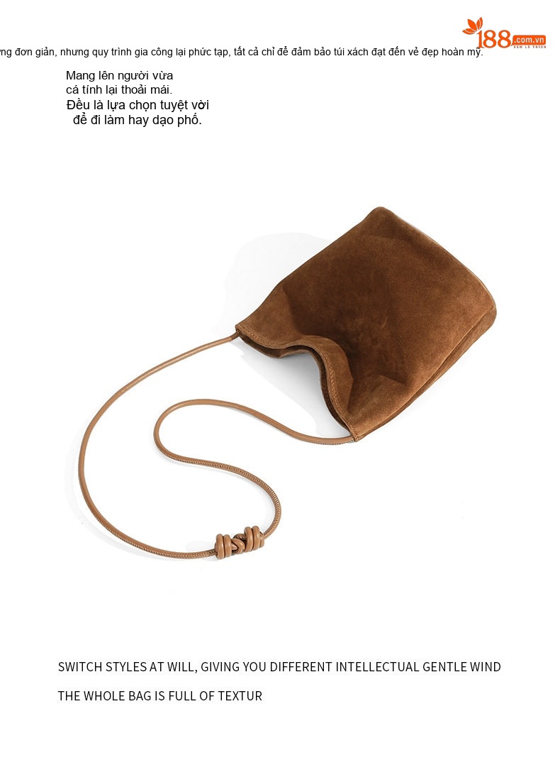 Túi Đeo Chéo Nữ Da Thật Suede Túi Xách Tay Mini Da Bò Mờ Phong Cách Thu Đông Màu Nâu, Đen chi tiết 24