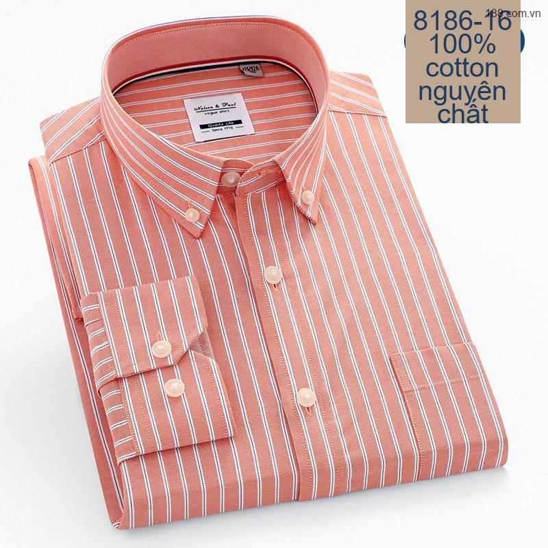 Áo Sơ Mi Nam Tay Dài Cotton Kẻ Sọc Thanh Lịch Phong Cách Công Sở Màu Trắng, Xanh, Đen, Đỏ...