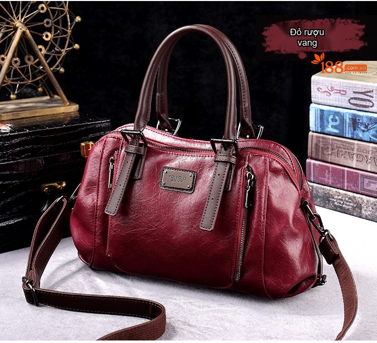 Túi Xách Nữ Da Bóng Vintage Đeo Vai, Đeo Chéo, Xách Tay Nhiều Ngăn Màu Nâu, Đen, Xanh Rêu, Đỏ... chi tiết 20