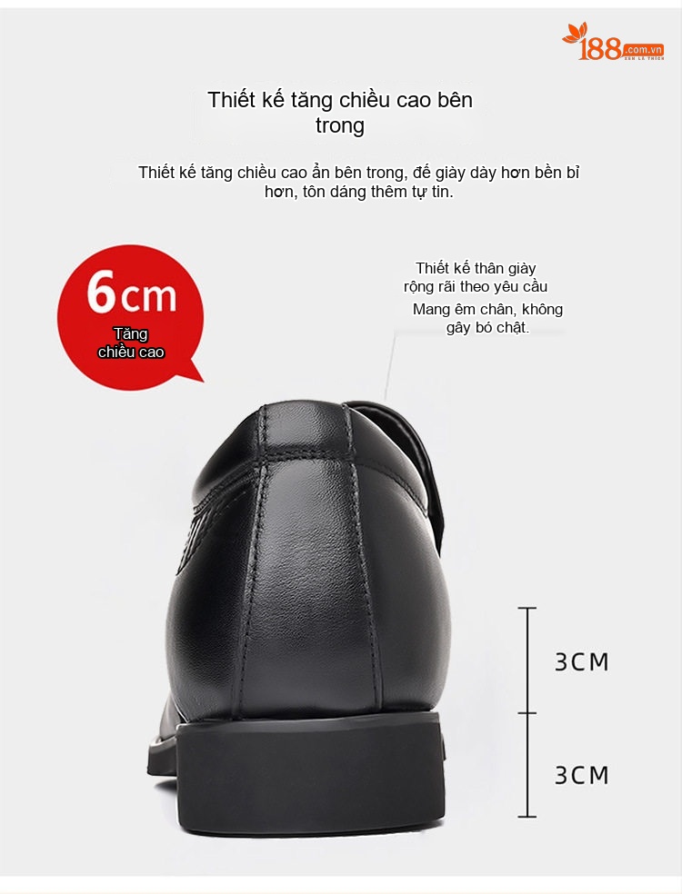 Giày Lười Nam Da Bò Chiều Cao Đế Khoảng 6cm Màu Đen chi tiết 10