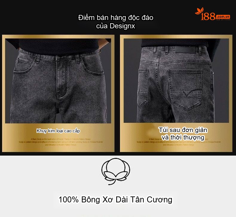 Quần Jean Nam Ống Đứng Rộng Dáng Suông Phong Cách Lịch Lãm Màu Xám Khói chi tiết 7