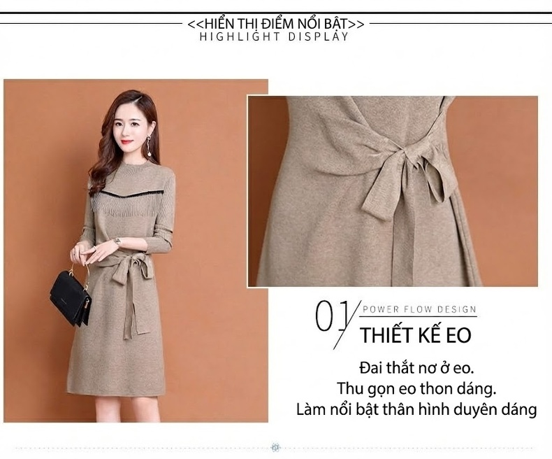 Váy Dệt Kim Nữ dáng chữ A Chiết Eo Thanh Lịch Màu Be, Đen, Xanh chi tiết 6
