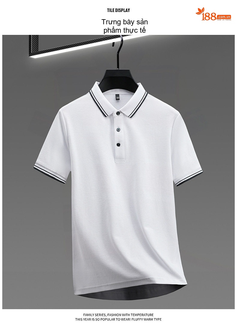 Áo Polo Nam Cổ Bẻ Cotton Mỏng Thoáng Khí Thoải Mái Màu Xám, Trắng, Đỏ chi tiết 16