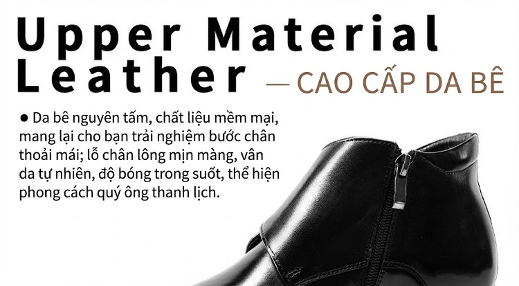 Boot Nam Cổ Cao Da Bóng Khóa Cài Chiều Cao Đế Khoảng 3cm Màu Đen, Nâu chi tiết 4