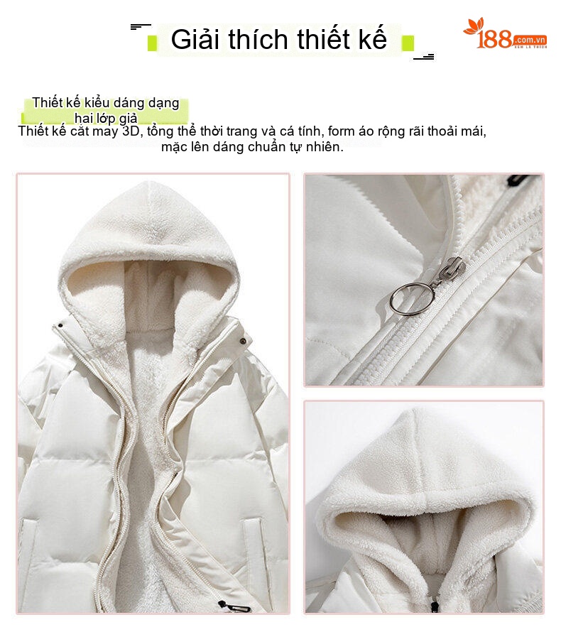 Áo Khoác Phao Nam Lông Cừu Non Dày Dặn Có Mũ Trùm Đầu Phong Cách Hàn Quốc Màu Xanh, Hồng, Trắng, Xanh Lá... chi tiết 3