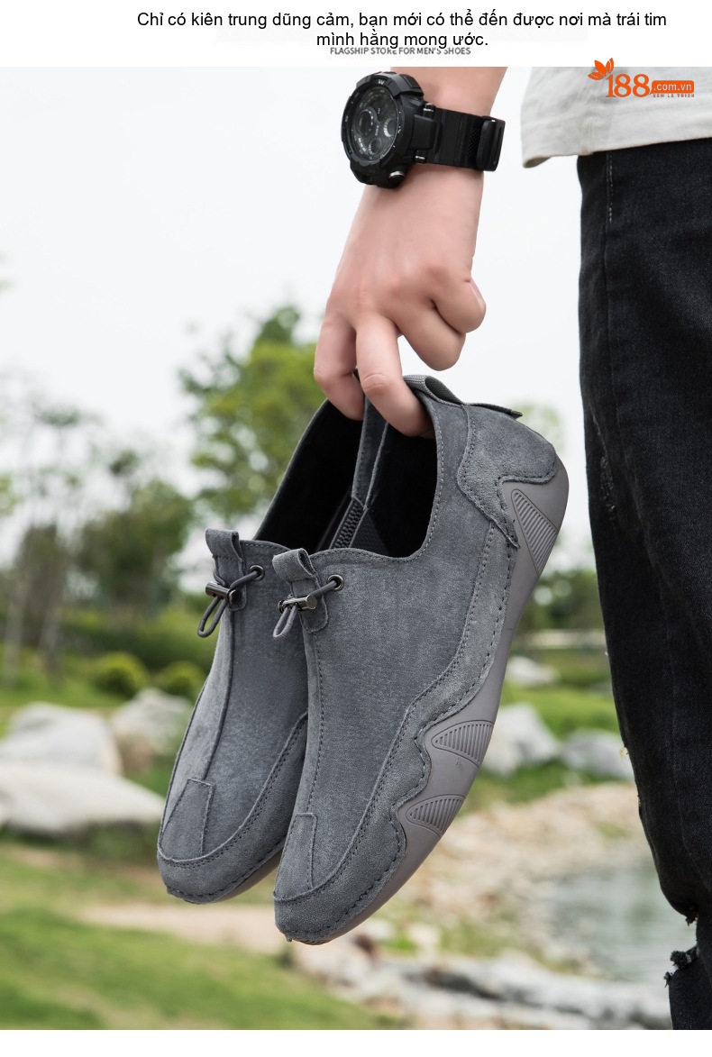 Giày Lười Nam Da Mờ Thoáng Khí Chiều Cao Đế Khoảng 2cm Màu Kem, Xám chi tiết 15